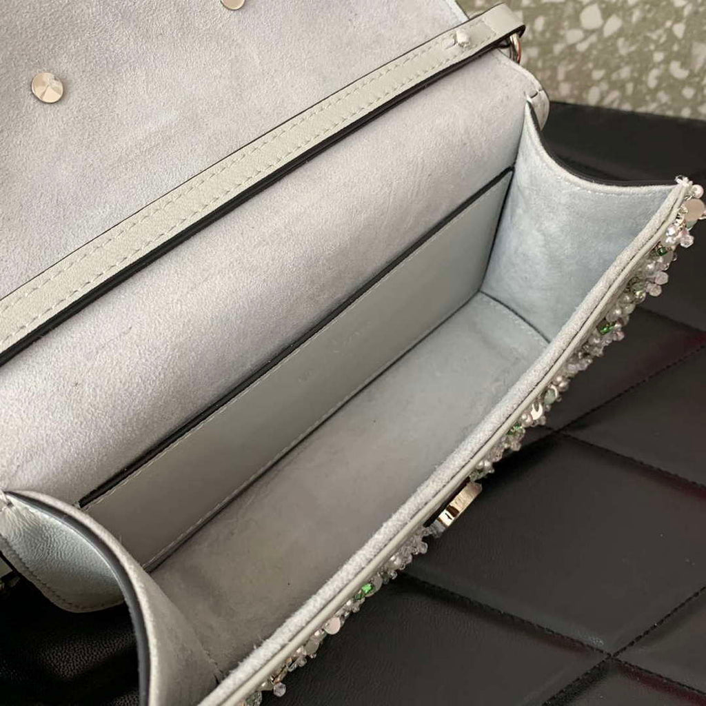 Valentino 5W2B0N86NKG_ZF7 Valentino Garavani Loc¨° Small Embroidered Shoulder Bag Gray