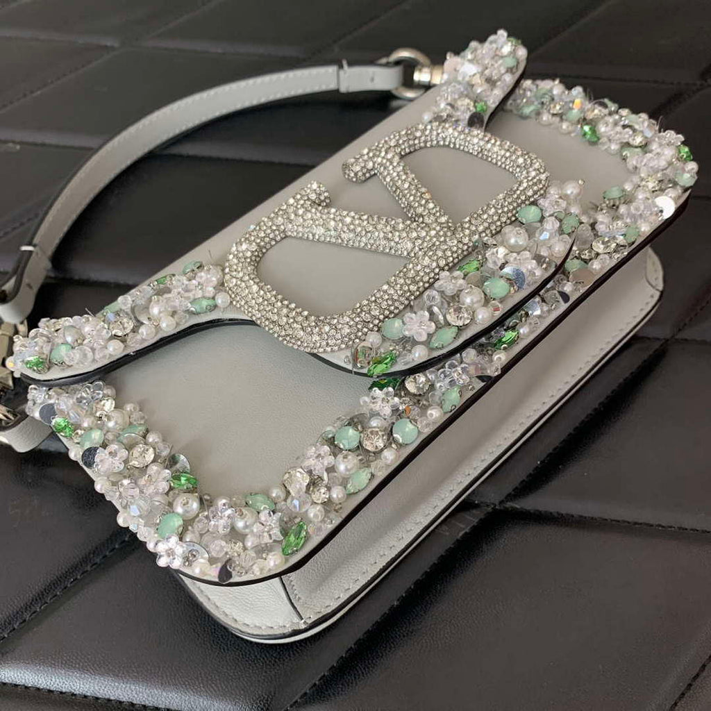 Valentino 5W2B0N86NKG_ZF7 Valentino Garavani Loc¨° Small Embroidered Shoulder Bag Gray