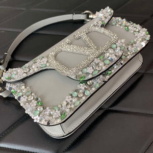 Valentino 5W2B0N86NKG_ZF7 Valentino Garavani Loc¨° Small Embroidered Shoulder Bag Gray - Default Title - View 9