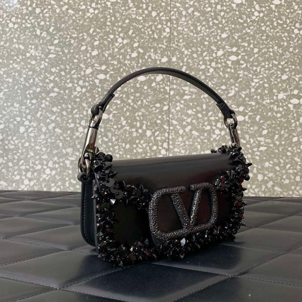 Valentino 5W2B0N86NKG_ZF7 Valentino Garavani Loc¨° Small Embroidered Shoulder Bag Black