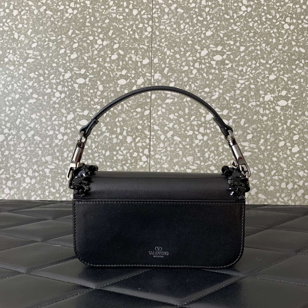 Valentino 5W2B0N86NKG_ZF7 Valentino Garavani Loc¨° Small Embroidered Shoulder Bag Black