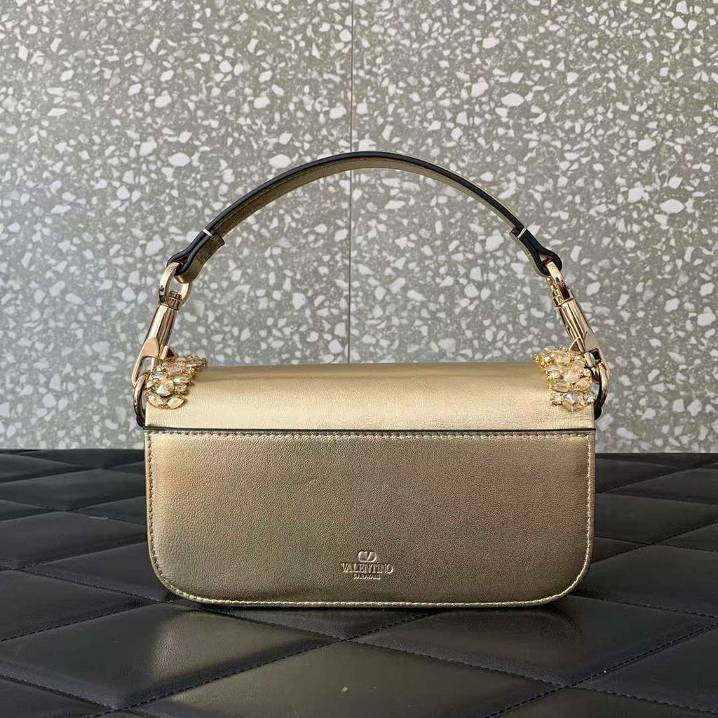 Valentino 5W2B0N86NKG_ZF7 Valentino Garavani Loc¨° Small Embroidered Shoulder Bag Gold