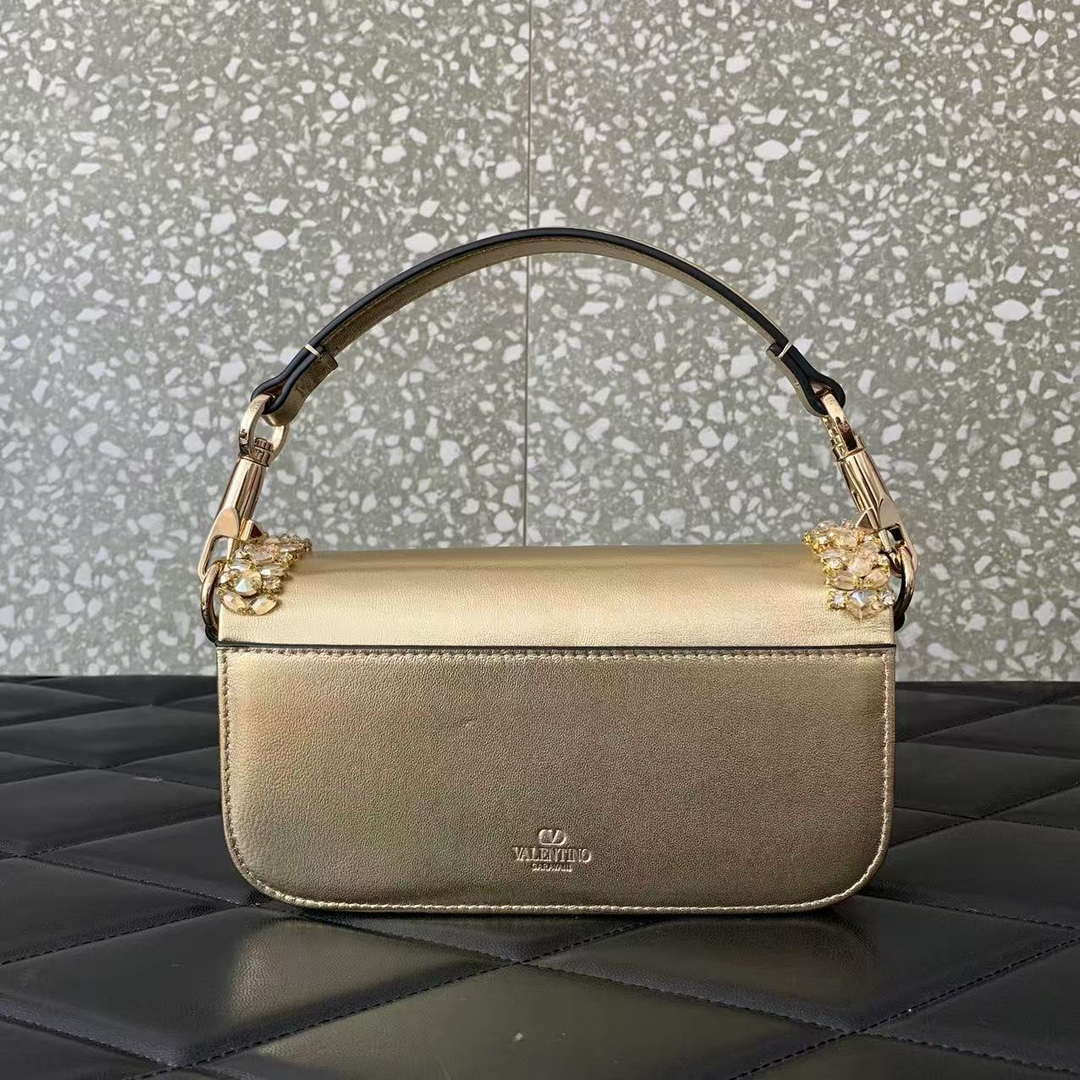 Valentino 5W2B0N86NKG_ZF7 Valentino Garavani Loc¨° Small Embroidered Shoulder Bag Gold