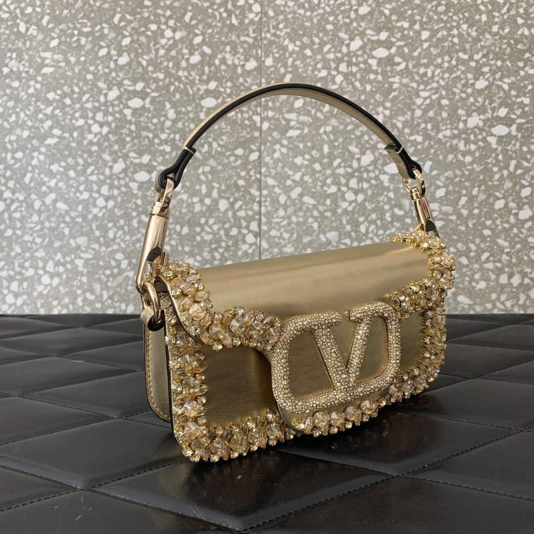 Valentino 5W2B0N86NKG_ZF7 Valentino Garavani Loc¨° Small Embroidered Shoulder Bag Gold