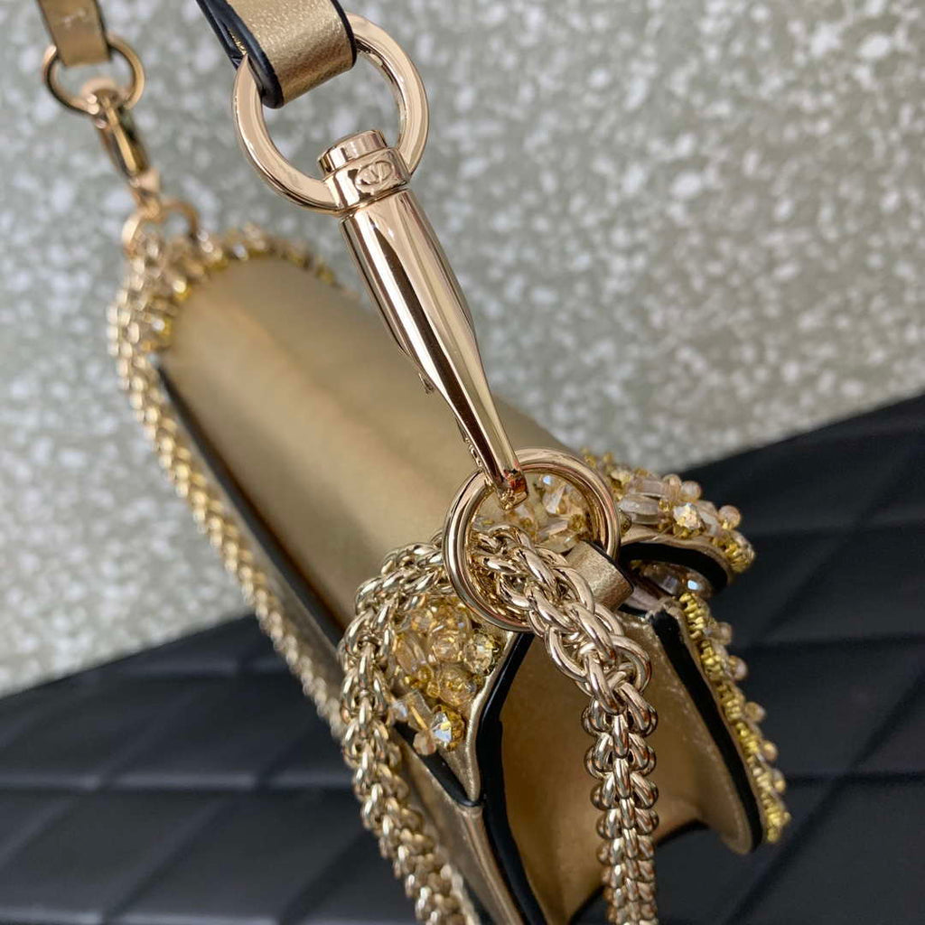 Valentino 5W2B0N86NKG_ZF7 Valentino Garavani Loc¨° Small Embroidered Shoulder Bag Gold