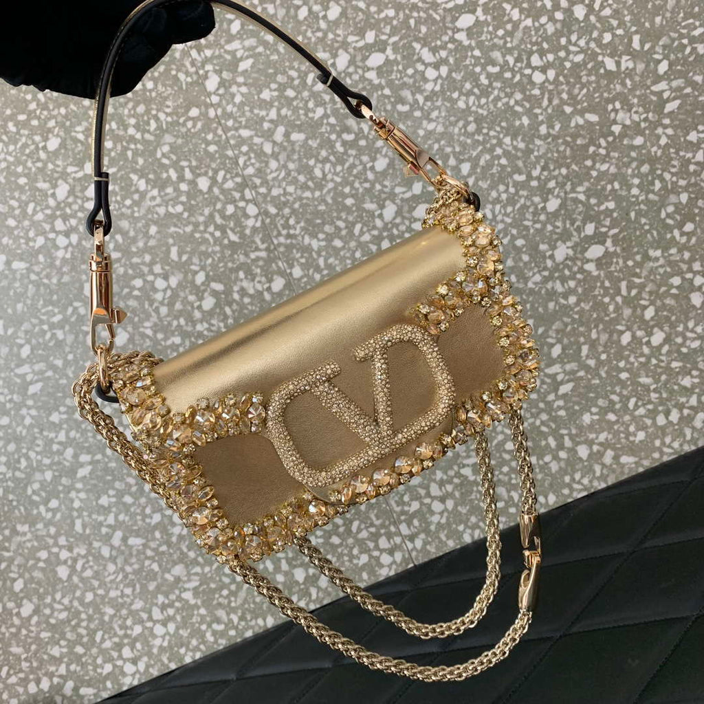 Valentino 5W2B0N86NKG_ZF7 Valentino Garavani Loc¨° Small Embroidered Shoulder Bag Gold