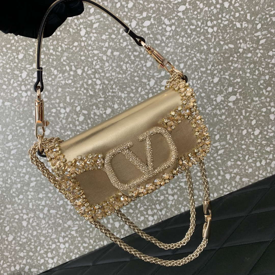 Valentino 5W2B0N86NKG_ZF7 Valentino Garavani Loc¨° Small Embroidered Shoulder Bag Gold