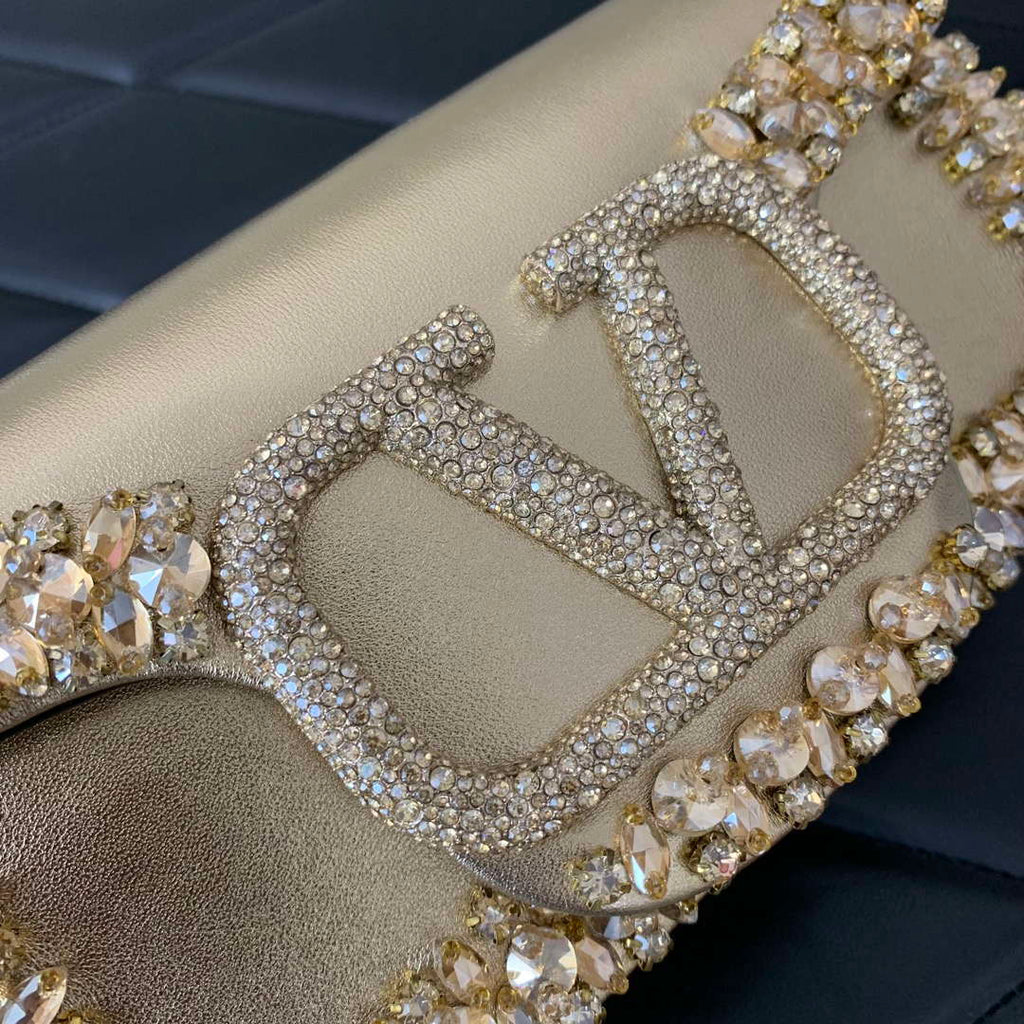 Valentino 5W2B0N86NKG_ZF7 Valentino Garavani Loc¨° Small Embroidered Shoulder Bag Gold