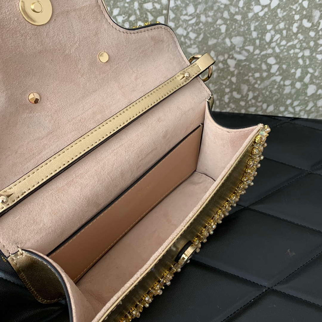 Valentino 5W2B0N86NKG_ZF7 Valentino Garavani Loc¨° Small Embroidered Shoulder Bag Gold