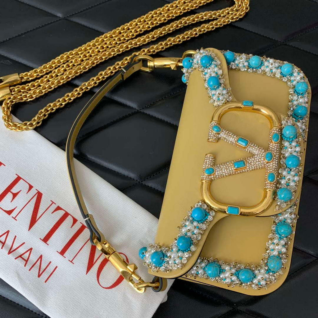 Valentino 5W2B0N86NKG_ZF7 Valentino Garavani Loc¨° Small Embroidered Shoulder Bag Yellow