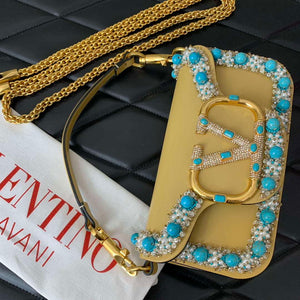 Valentino 5W2B0N86NKG_ZF7 Valentino Garavani Loc¨° Small Embroidered Shoulder Bag Yellow - Default Title - View 3