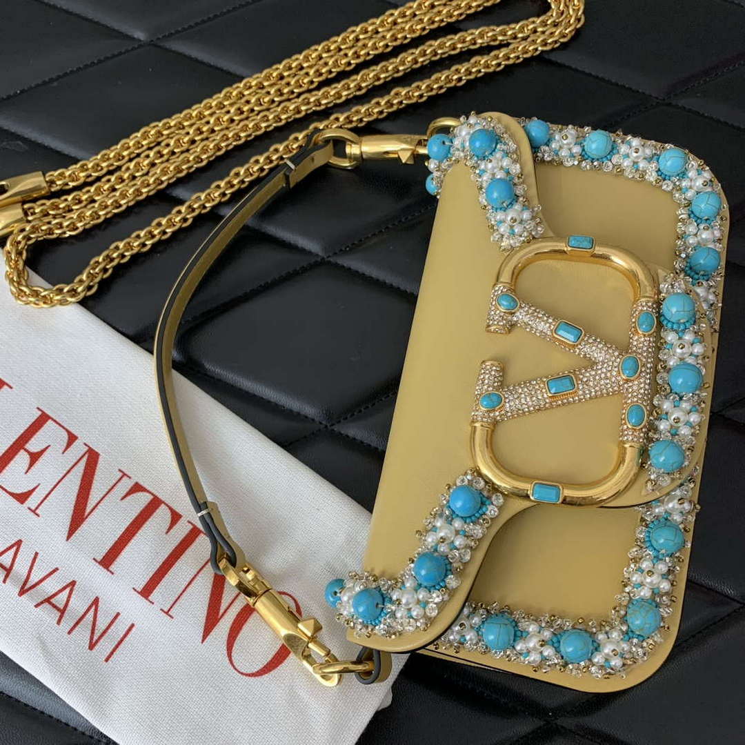 Valentino 5W2B0N86NKG_ZF7 Valentino Garavani Loc¨° Small Embroidered Shoulder Bag Yellow
