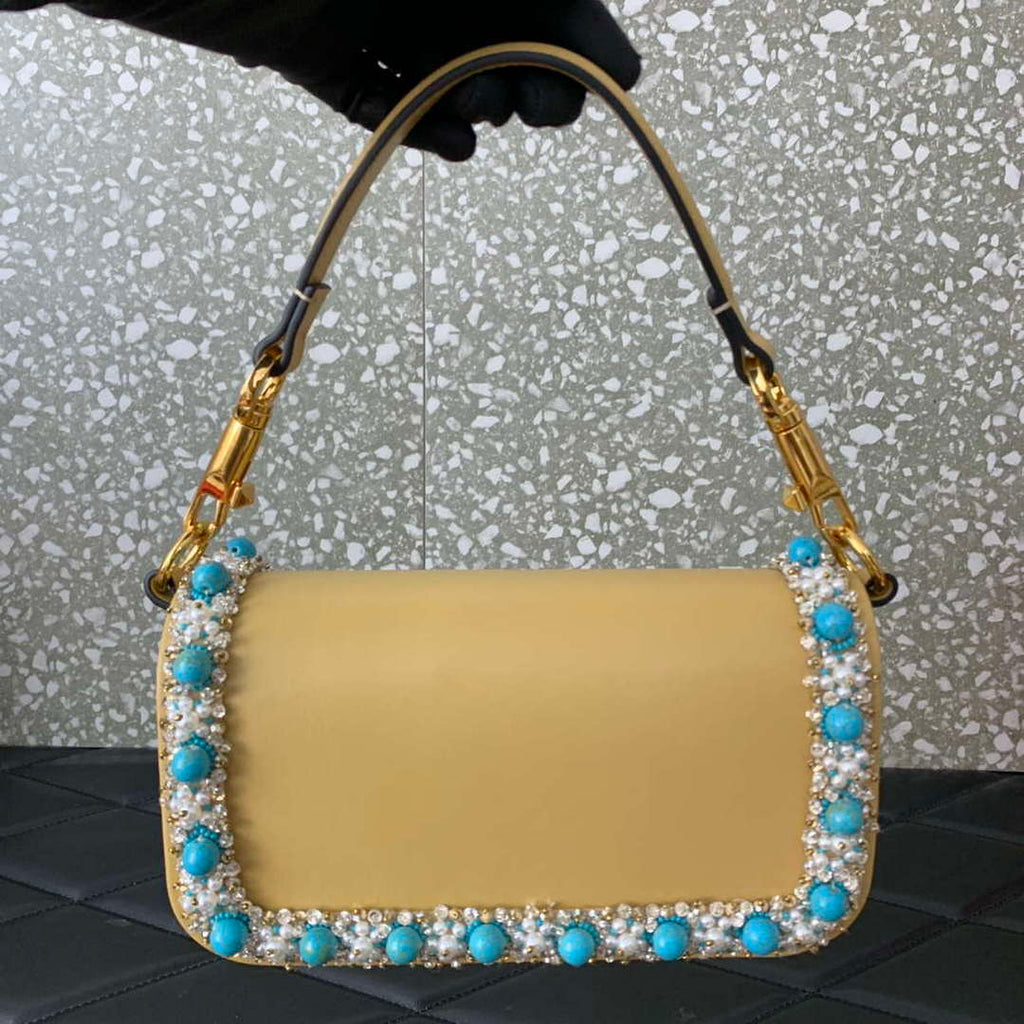 Valentino 5W2B0N86NKG_ZF7 Valentino Garavani Loc¨° Small Embroidered Shoulder Bag Yellow