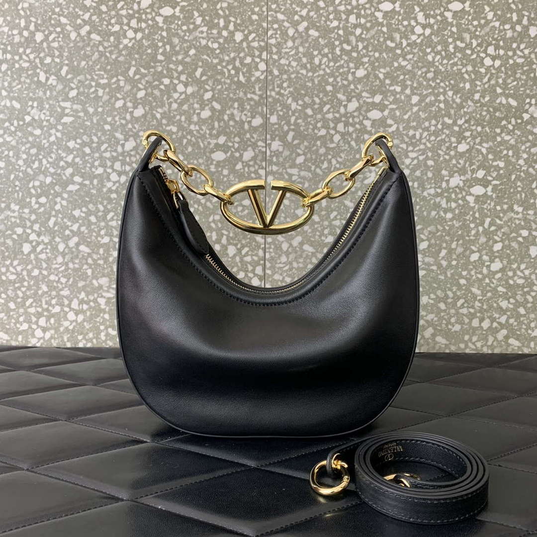 Valentino 6W2P0AK3SNP_I16 Vlogo Signature Mini Hobo Bag In Grainy Calfskin Black