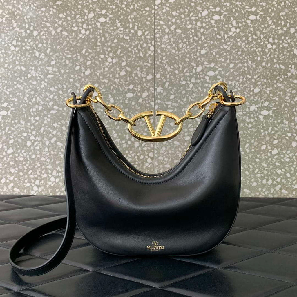 Valentino 6W2P0AK3SNP_I16 Vlogo Signature Mini Hobo Bag In Grainy Calfskin Black