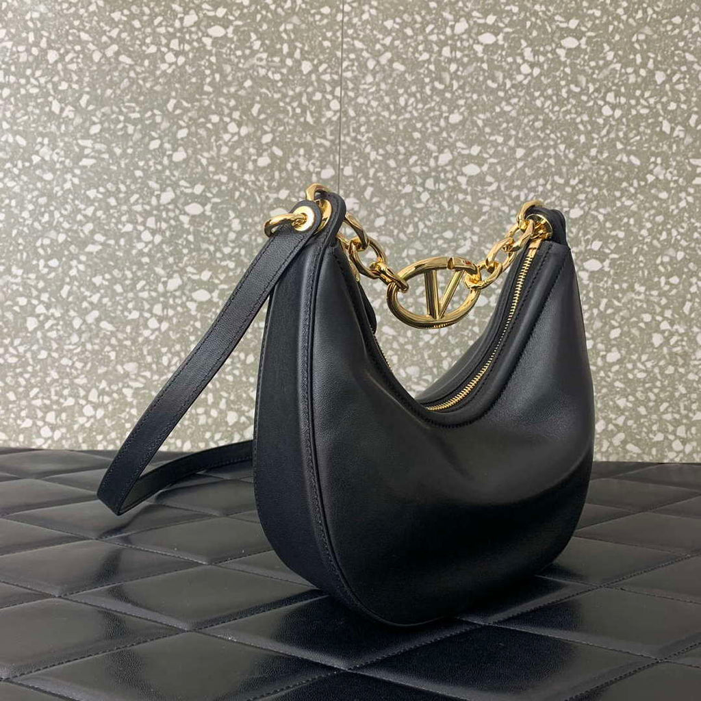 Valentino 6W2P0AK3SNP_I16 Vlogo Signature Mini Hobo Bag In Grainy Calfskin Black