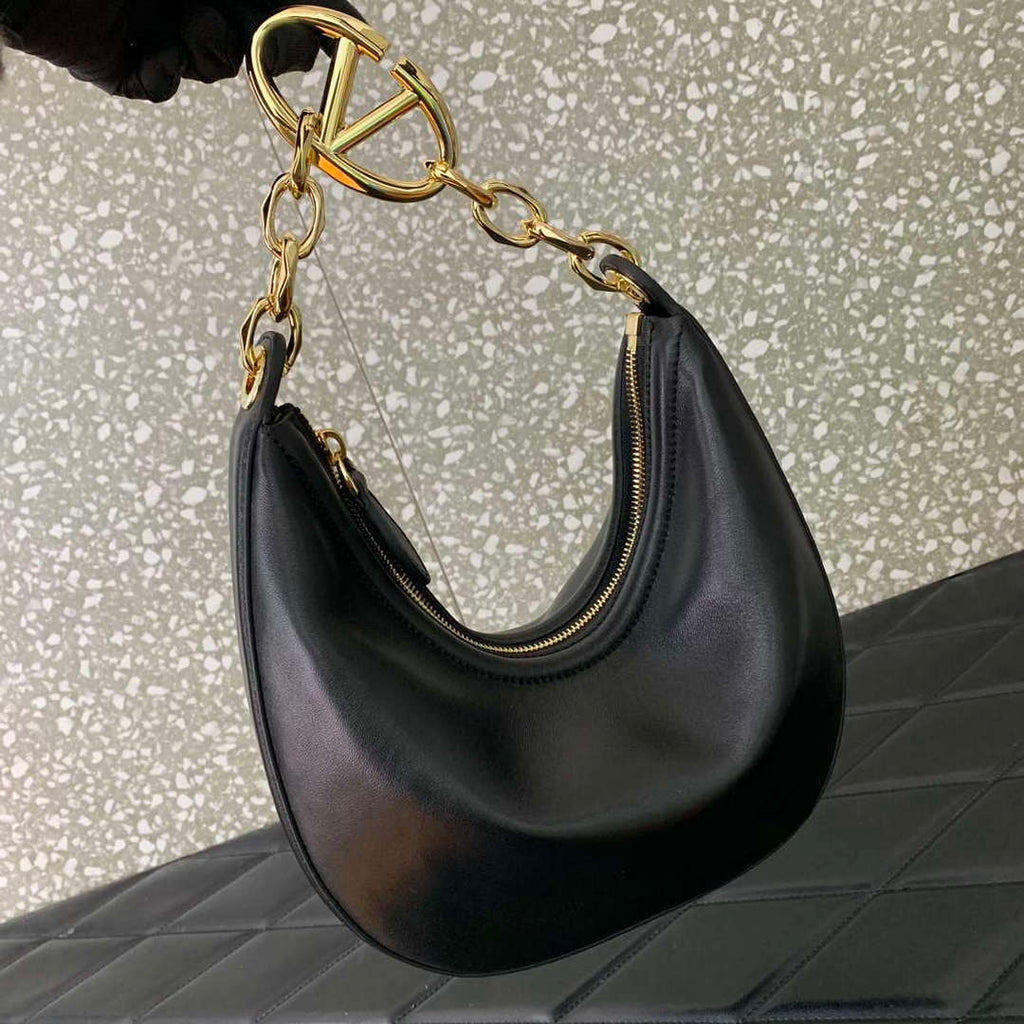 Valentino 6W2P0AK3SNP_I16 Vlogo Signature Mini Hobo Bag In Grainy Calfskin Black