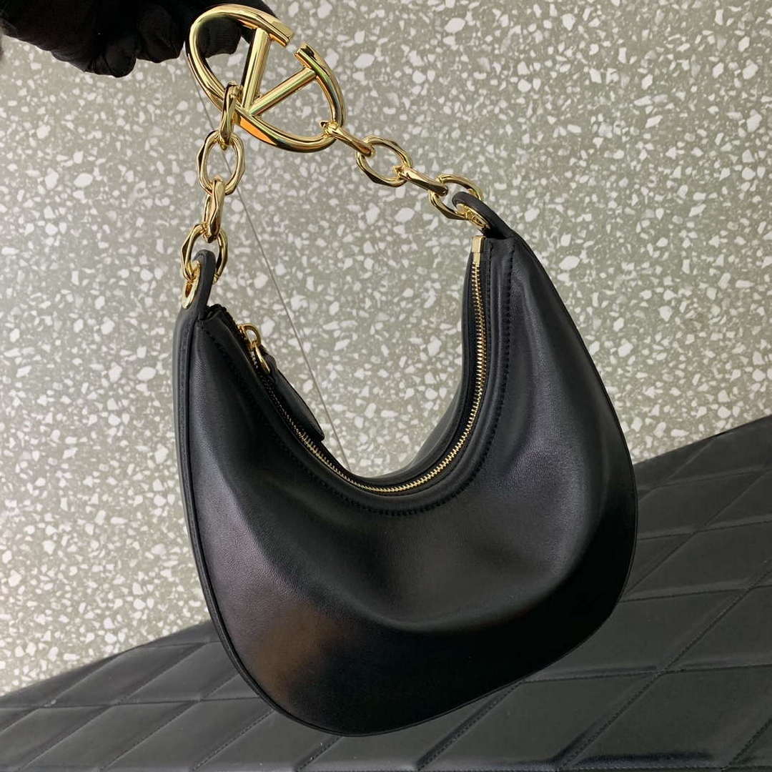 Valentino 6W2P0AK3SNP_I16 Vlogo Signature Mini Hobo Bag In Grainy Calfskin Black