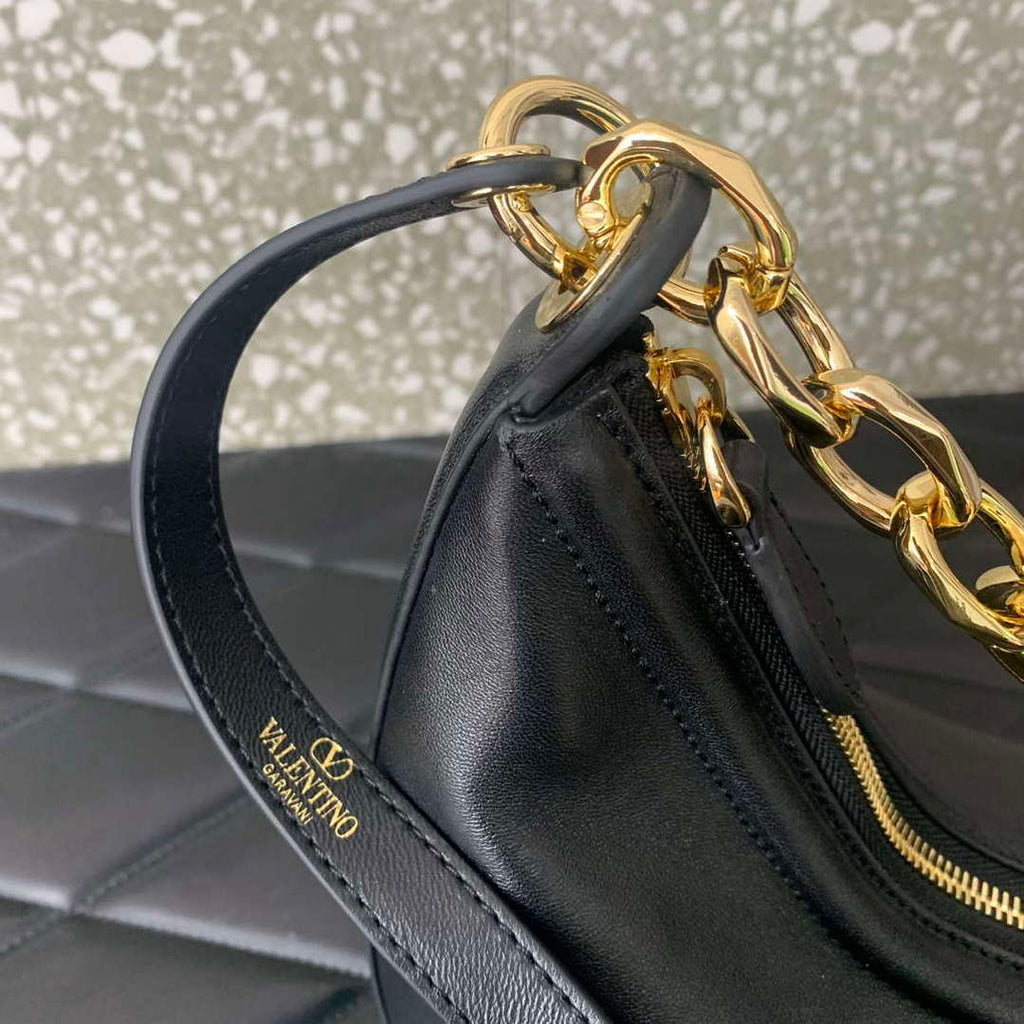 Valentino 6W2P0AK3SNP_I16 Vlogo Signature Mini Hobo Bag In Grainy Calfskin Black