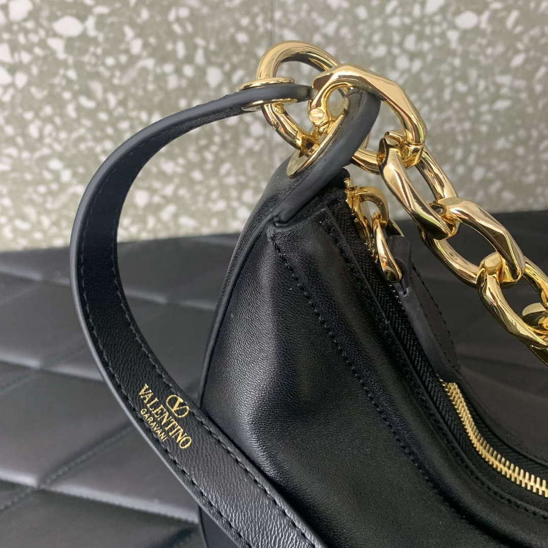 Valentino 6W2P0AK3SNP_I16 Vlogo Signature Mini Hobo Bag In Grainy Calfskin Black