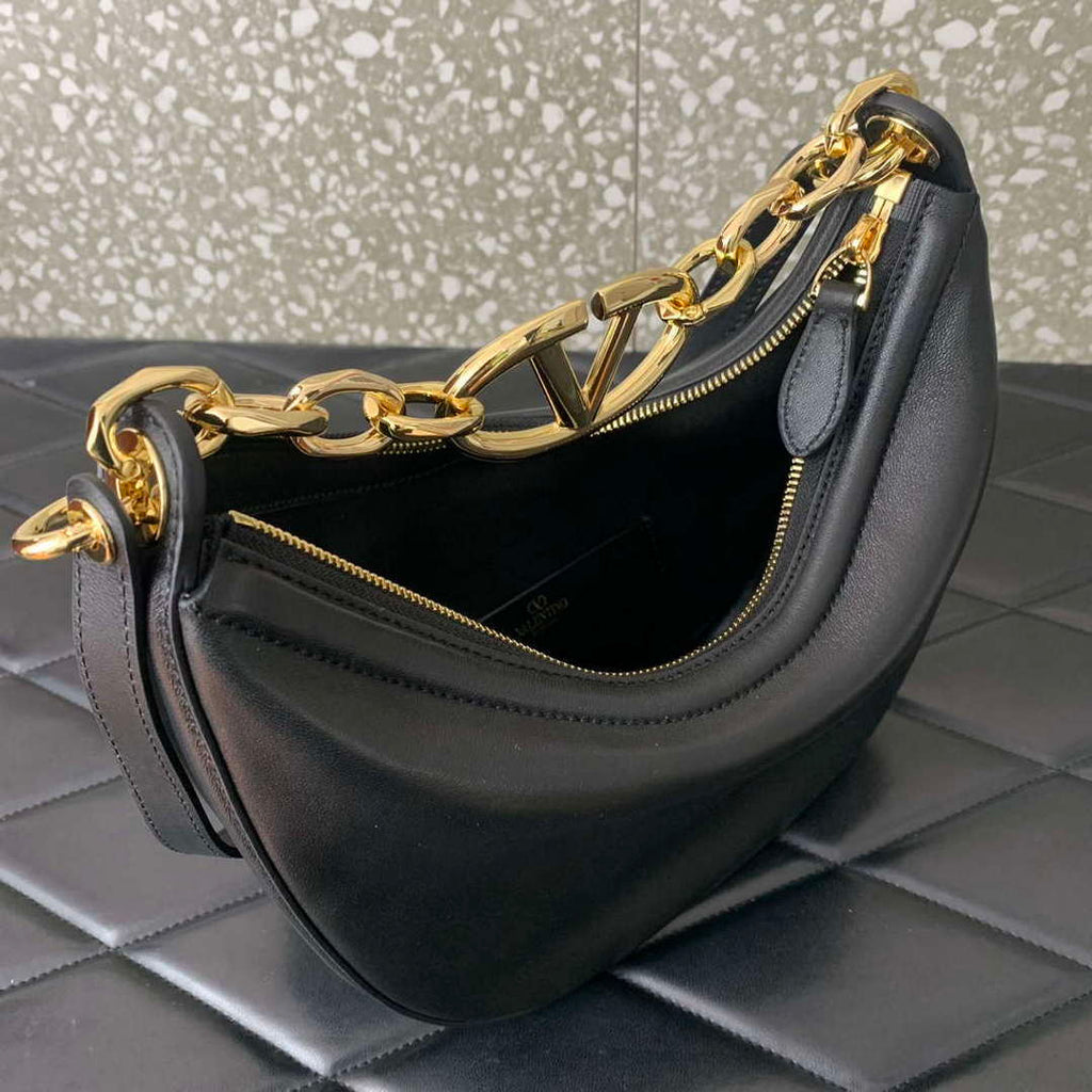 Valentino 6W2P0AK3SNP_I16 Vlogo Signature Mini Hobo Bag In Grainy Calfskin Black