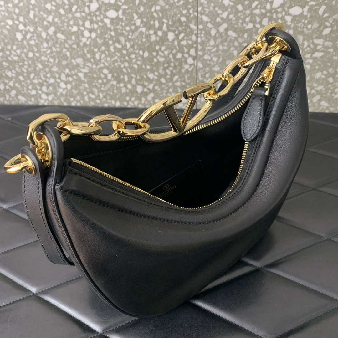 Valentino 6W2P0AK3SNP_I16 Vlogo Signature Mini Hobo Bag In Grainy Calfskin Black