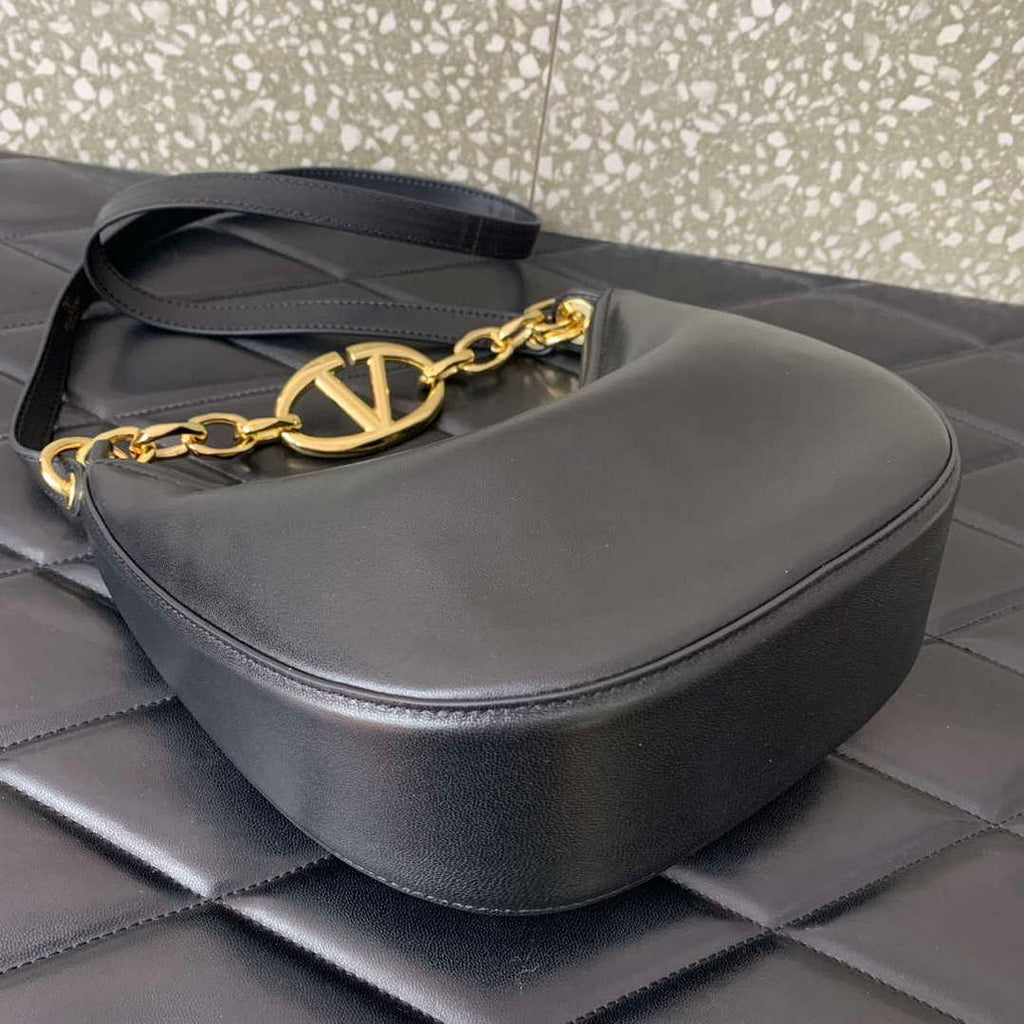 Valentino 6W2P0AK3SNP_I16 Vlogo Signature Mini Hobo Bag In Grainy Calfskin Black