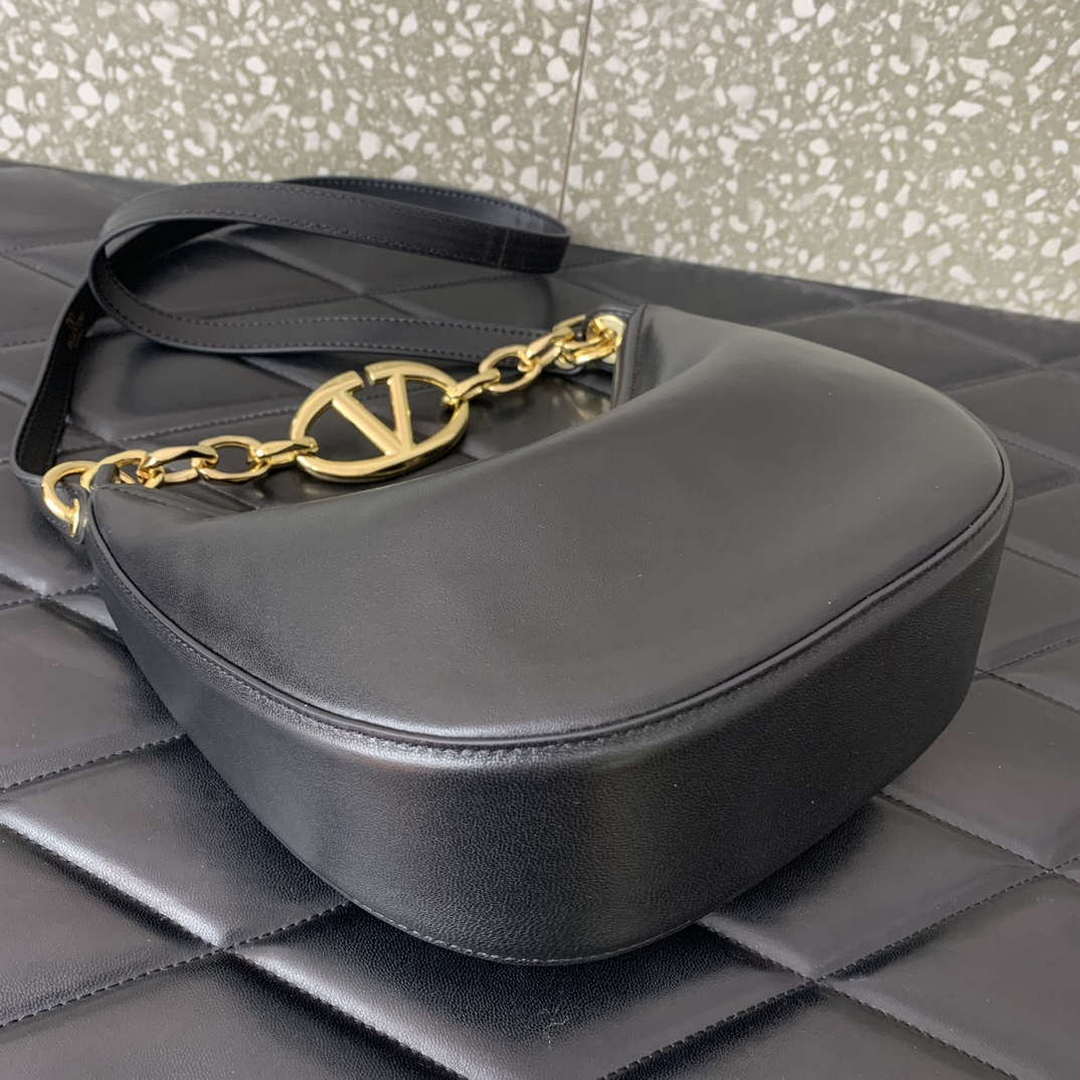 Valentino 6W2P0AK3SNP_I16 Vlogo Signature Mini Hobo Bag In Grainy Calfskin Black