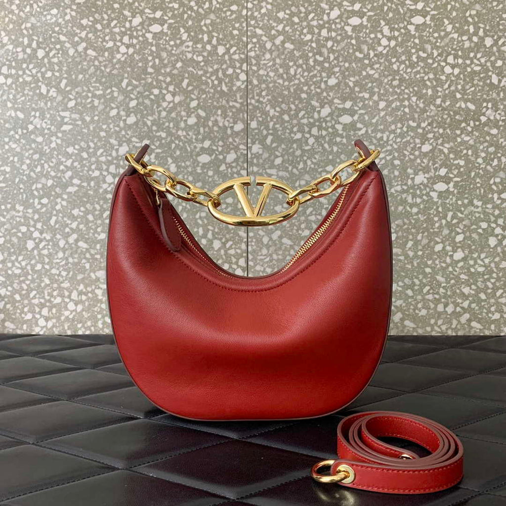 Valentino 6W2P0AK3SNP_I16 Vlogo Signature Mini Hobo Bag In Grainy Calfskin Red