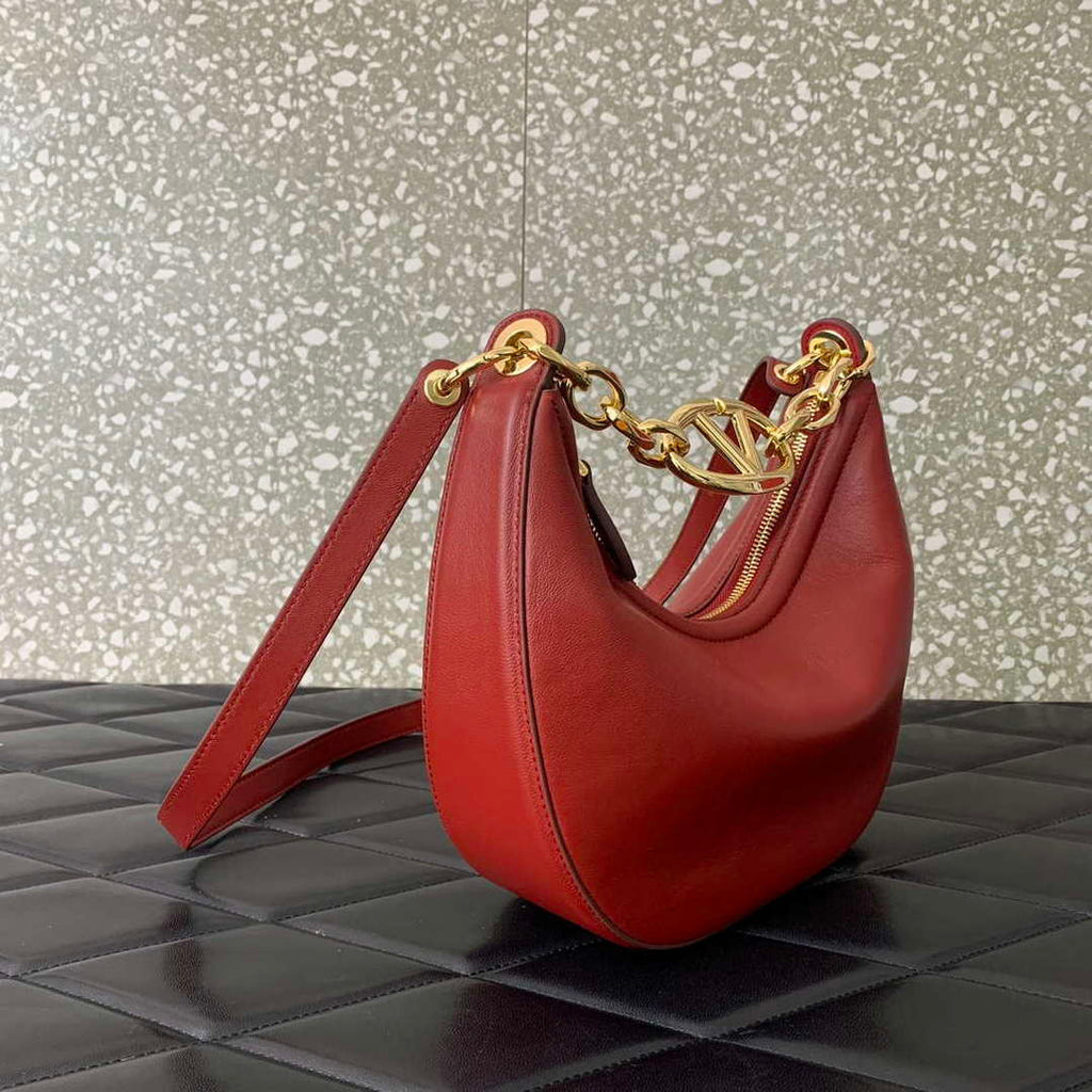Valentino 6W2P0AK3SNP_I16 Vlogo Signature Mini Hobo Bag In Grainy Calfskin Red