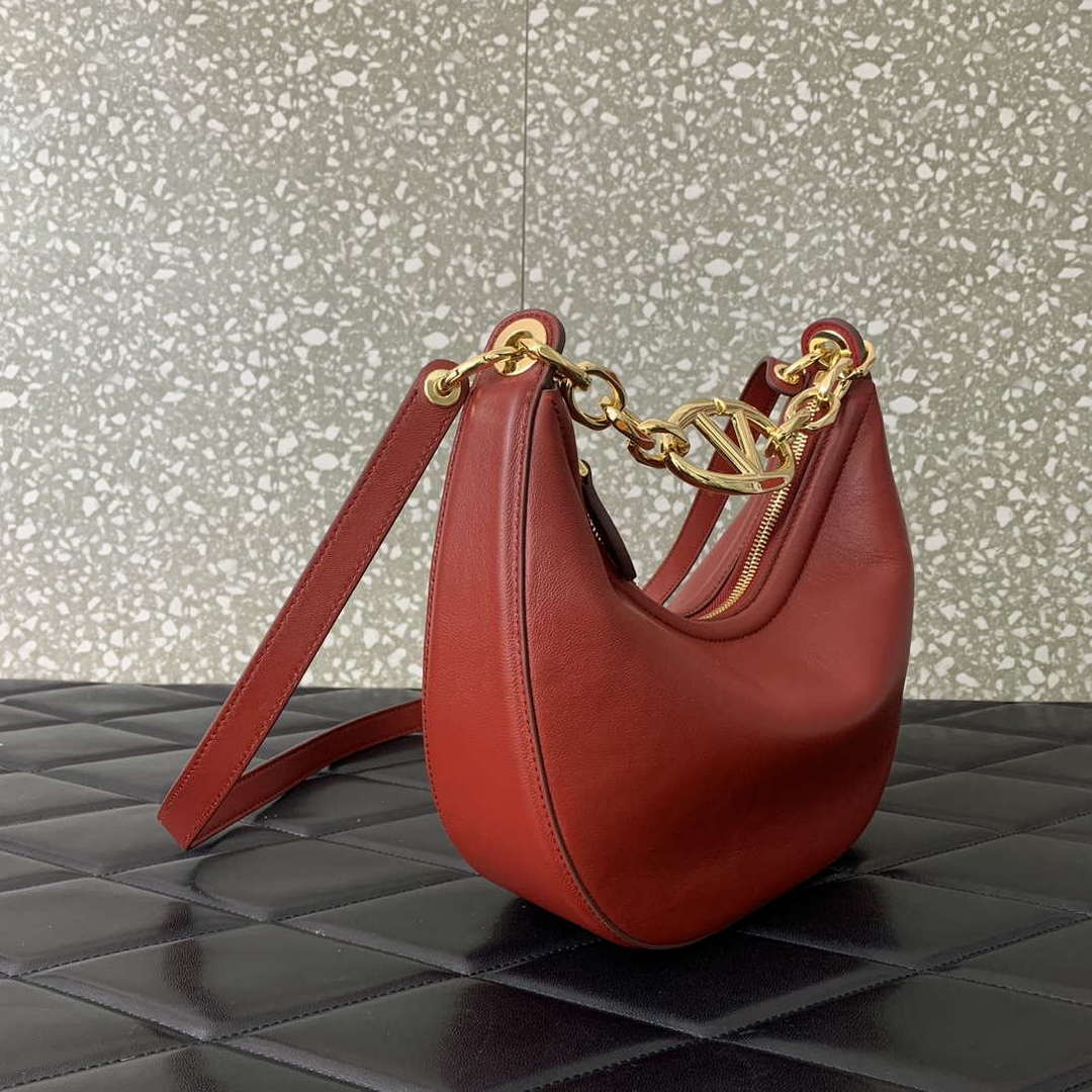 Valentino 6W2P0AK3SNP_I16 Vlogo Signature Mini Hobo Bag In Grainy Calfskin Red