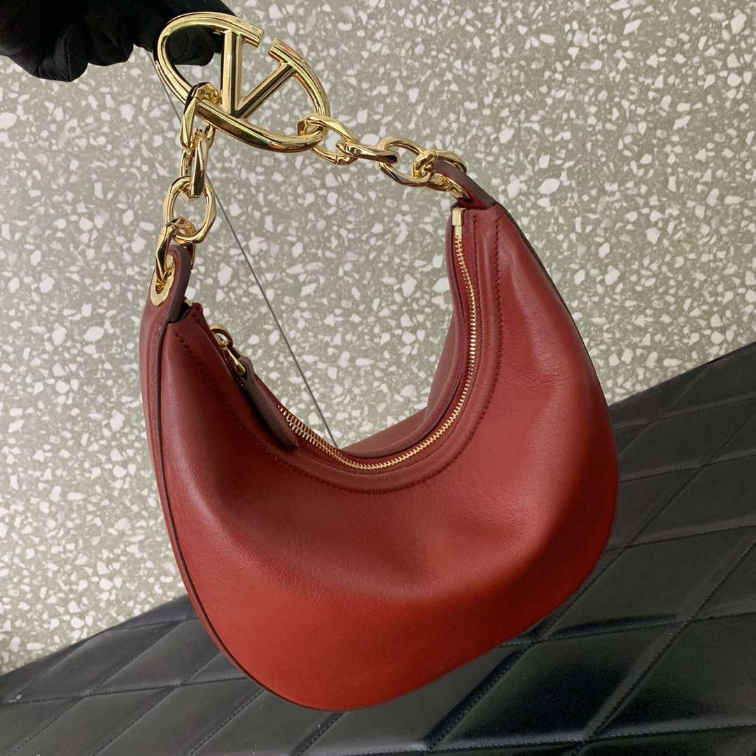 Valentino 6W2P0AK3SNP_I16 Vlogo Signature Mini Hobo Bag In Grainy Calfskin Red