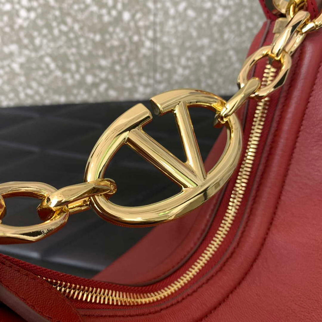 Valentino 6W2P0AK3SNP_I16 Vlogo Signature Mini Hobo Bag In Grainy Calfskin Red