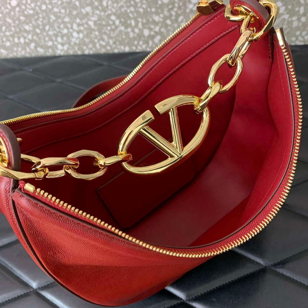 Valentino 6W2P0AK3SNP_I16 Vlogo Signature Mini Hobo Bag In Grainy Calfskin Red