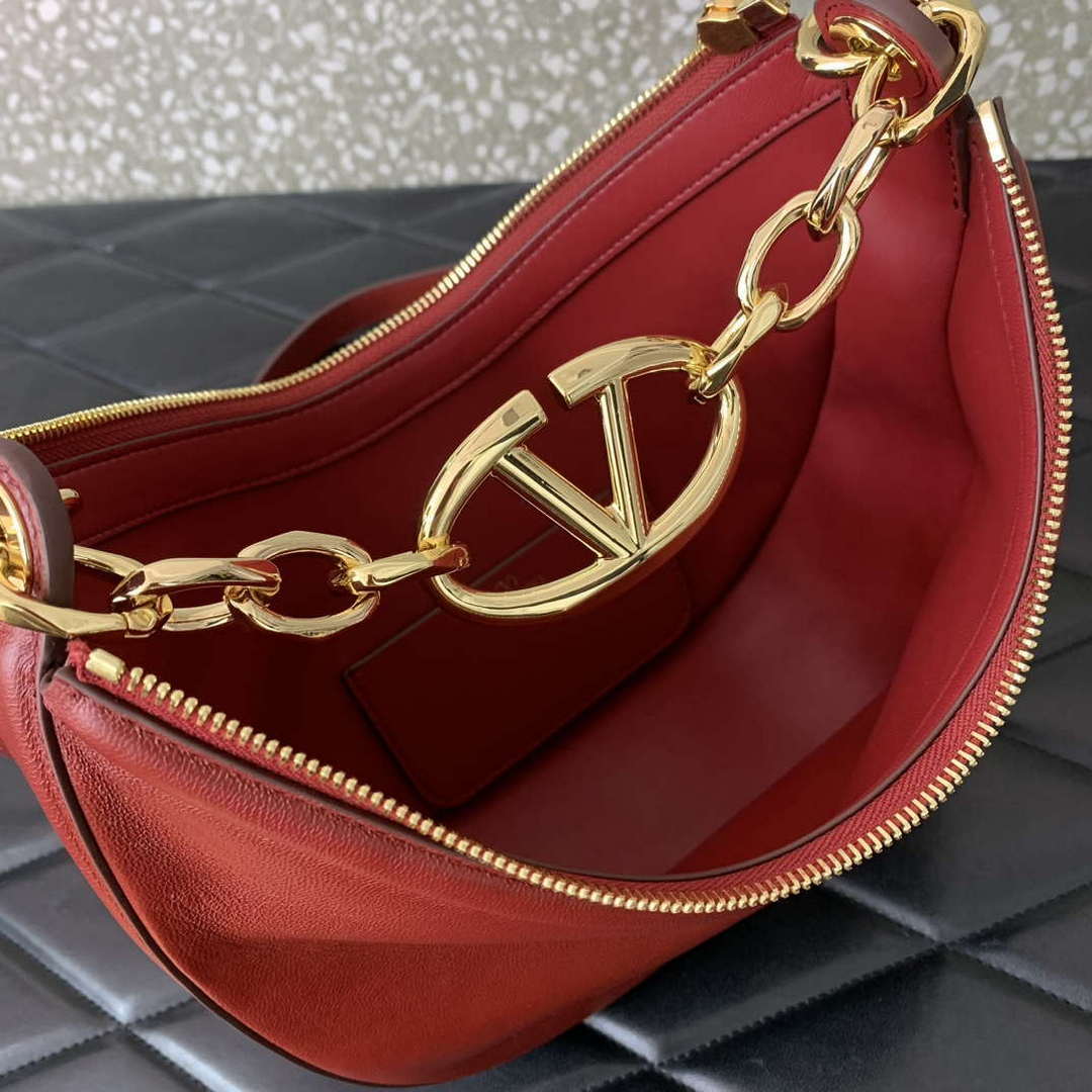 Valentino 6W2P0AK3SNP_I16 Vlogo Signature Mini Hobo Bag In Grainy Calfskin Red