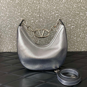 Valentino 6W2P0AK3SNP_I16 Vlogo Signature Mini Hobo Bag In Grainy Calfskin Silver - Default Title - View 1