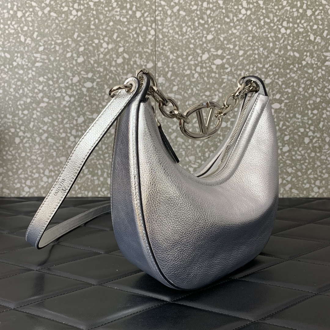 Valentino 6W2P0AK3SNP_I16 Vlogo Signature Mini Hobo Bag In Grainy Calfskin Silver