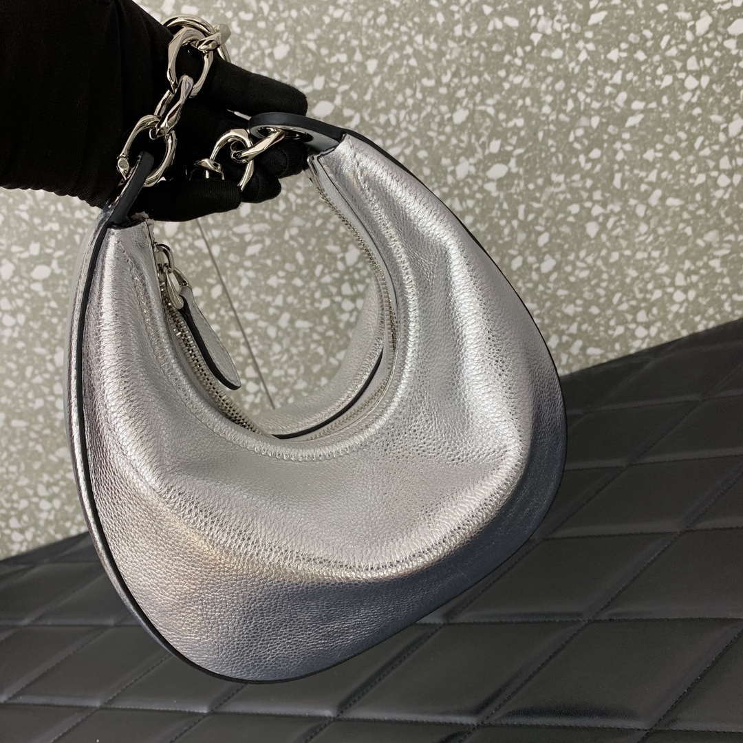 Valentino 6W2P0AK3SNP_I16 Vlogo Signature Mini Hobo Bag In Grainy Calfskin Silver