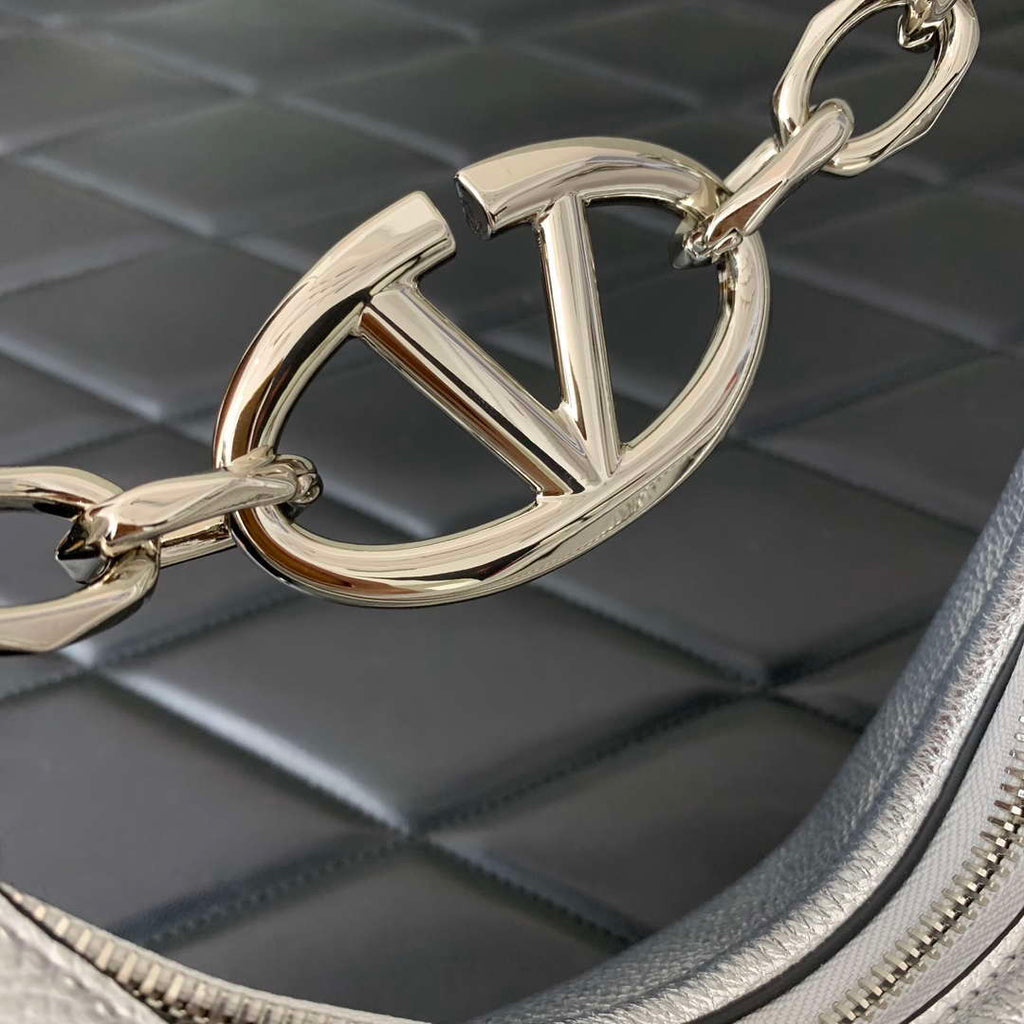 Valentino 6W2P0AK3SNP_I16 Vlogo Signature Mini Hobo Bag In Grainy Calfskin Silver