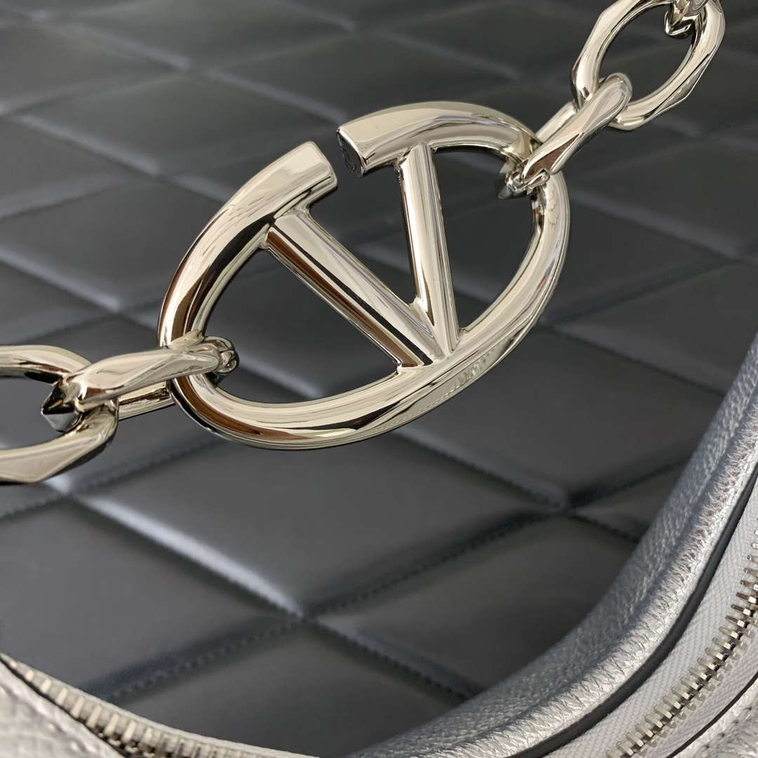 Valentino 6W2P0AK3SNP_I16 Vlogo Signature Mini Hobo Bag In Grainy Calfskin Silver