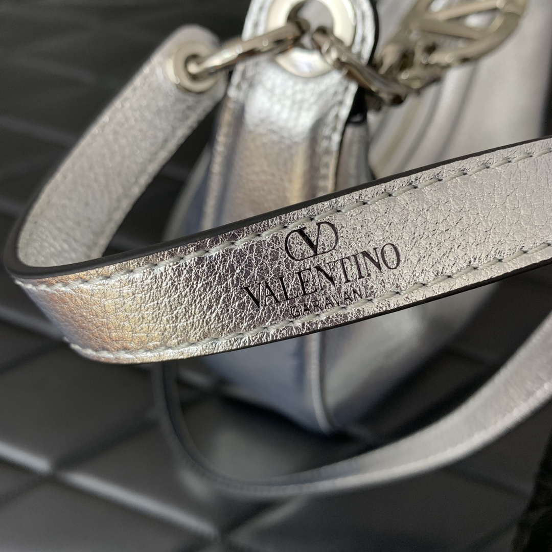 Valentino 6W2P0AK3SNP_I16 Vlogo Signature Mini Hobo Bag In Grainy Calfskin Silver