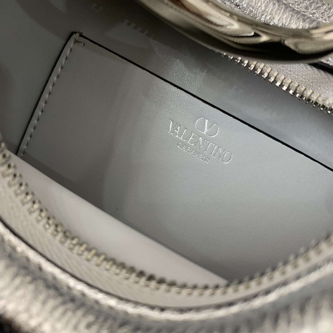 Valentino 6W2P0AK3SNP_I16 Vlogo Signature Mini Hobo Bag In Grainy Calfskin Silver