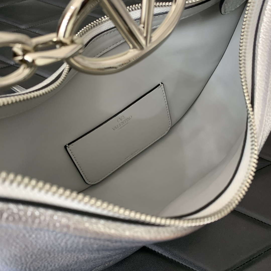 Valentino 6W2P0AK3SNP_I16 Vlogo Signature Mini Hobo Bag In Grainy Calfskin Silver
