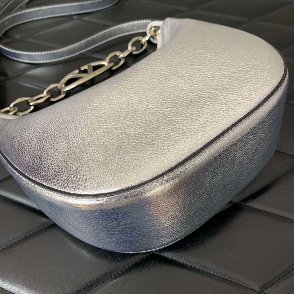 Valentino 6W2P0AK3SNP_I16 Vlogo Signature Mini Hobo Bag In Grainy Calfskin Silver
