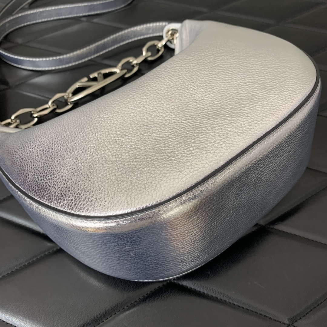 Valentino 6W2P0AK3SNP_I16 Vlogo Signature Mini Hobo Bag In Grainy Calfskin Silver