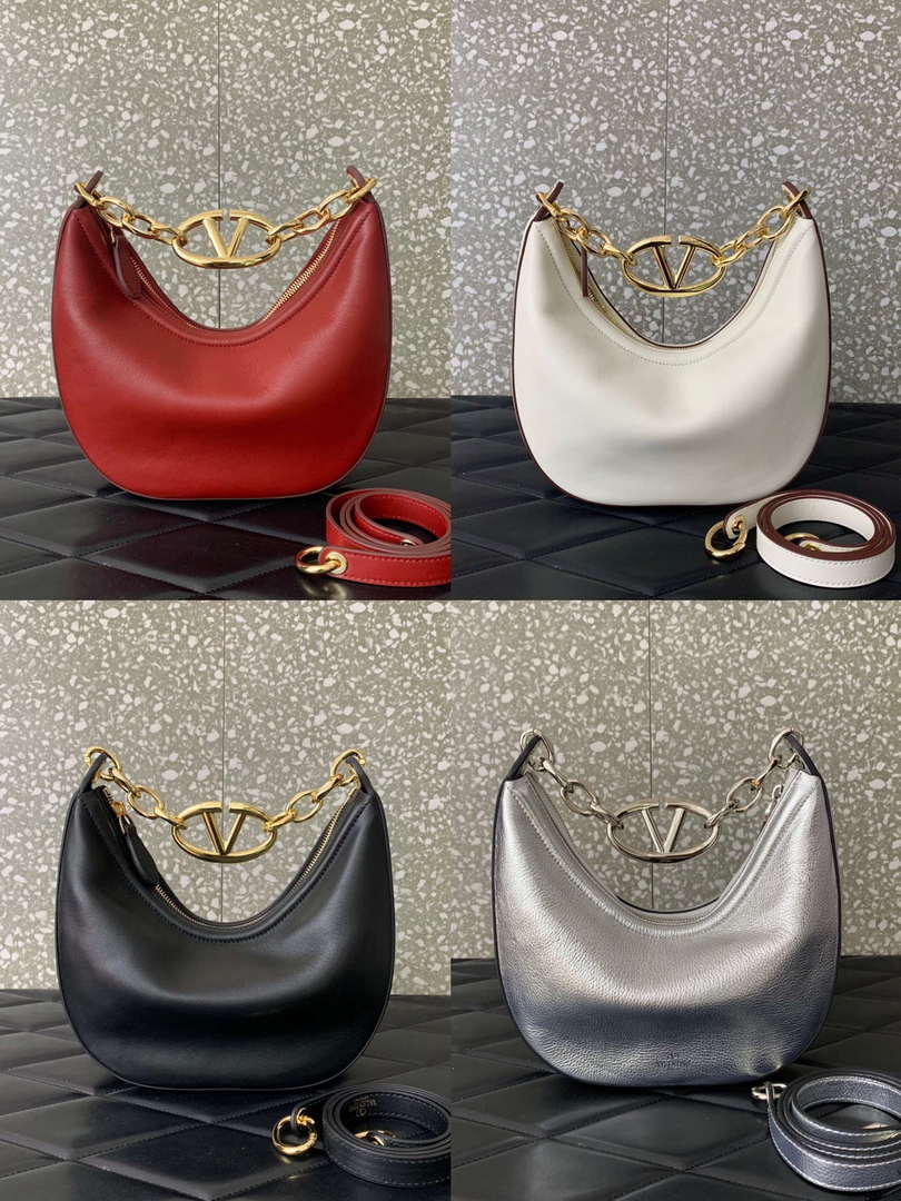 Valentino 6W2P0AK3SNP_I16 Vlogo Signature Mini Hobo Bag In Grainy Calfskin White