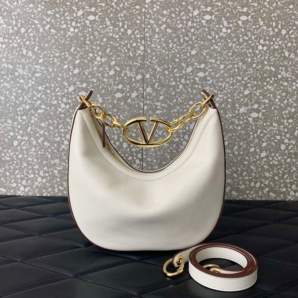 Valentino 6W2P0AK3SNP_I16 Vlogo Signature Mini Hobo Bag In Grainy Calfskin White