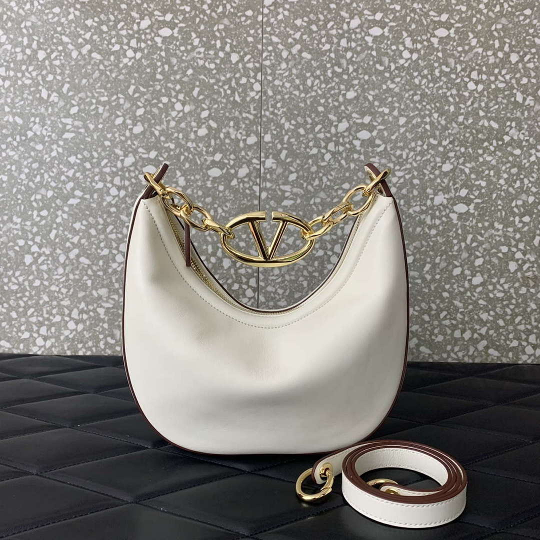 Valentino 6W2P0AK3SNP_I16 Vlogo Signature Mini Hobo Bag In Grainy Calfskin White