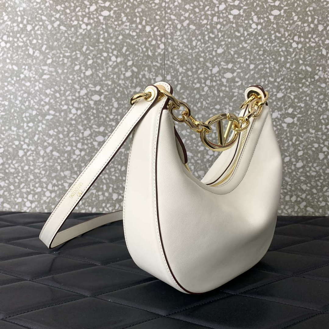 Valentino 6W2P0AK3SNP_I16 Vlogo Signature Mini Hobo Bag In Grainy Calfskin White