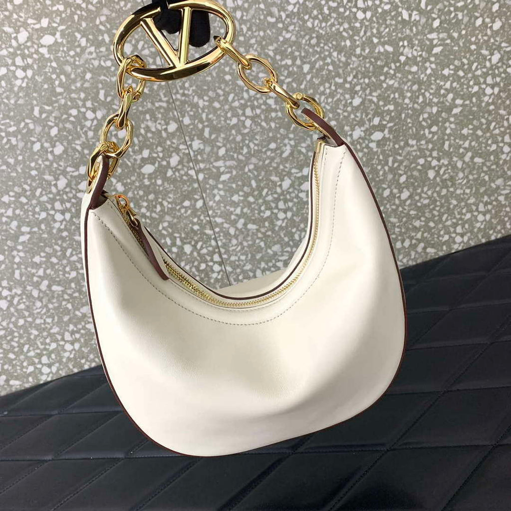 Valentino 6W2P0AK3SNP_I16 Vlogo Signature Mini Hobo Bag In Grainy Calfskin White